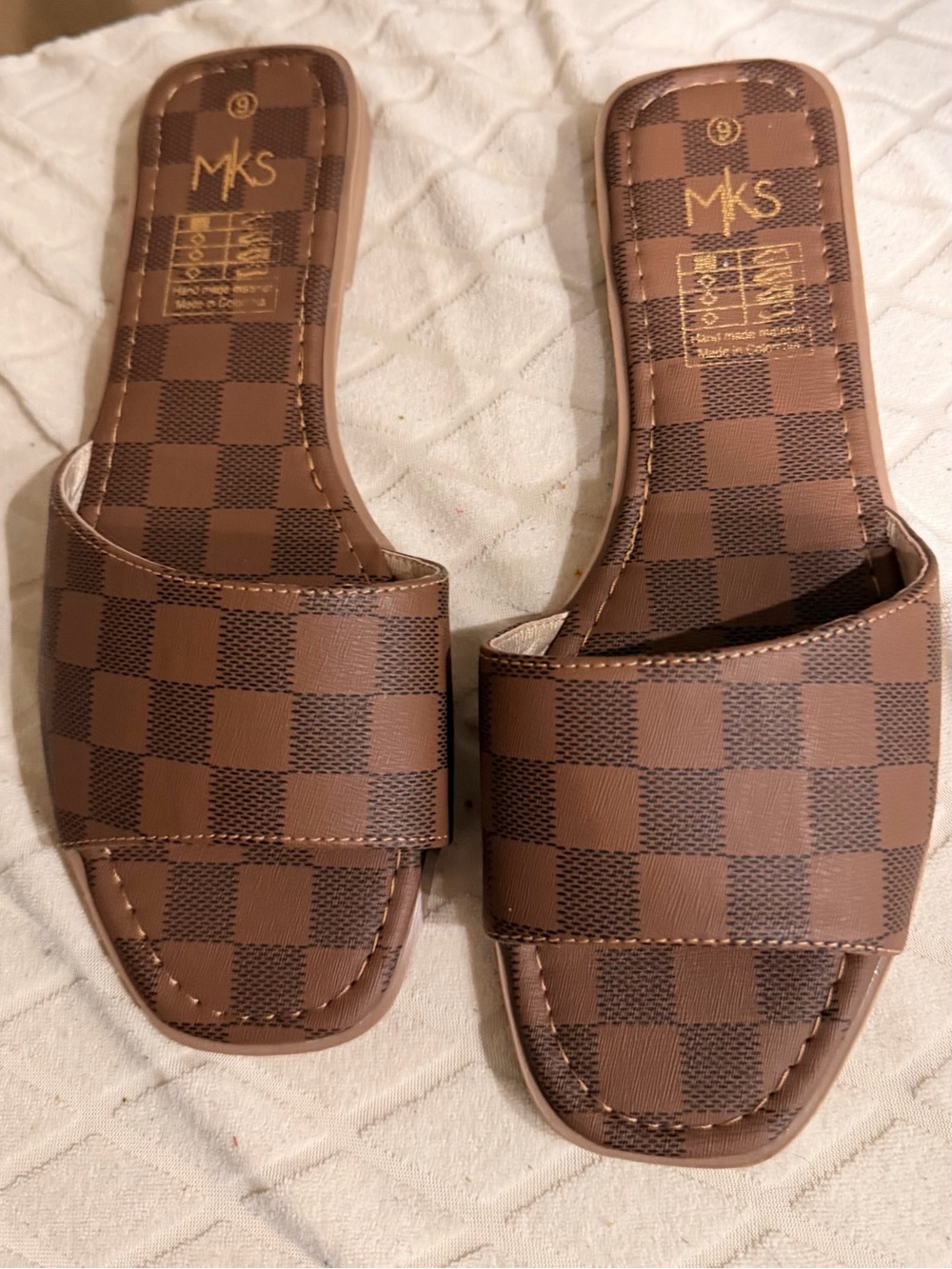 MKS Brown Check Slide Sandals for Women